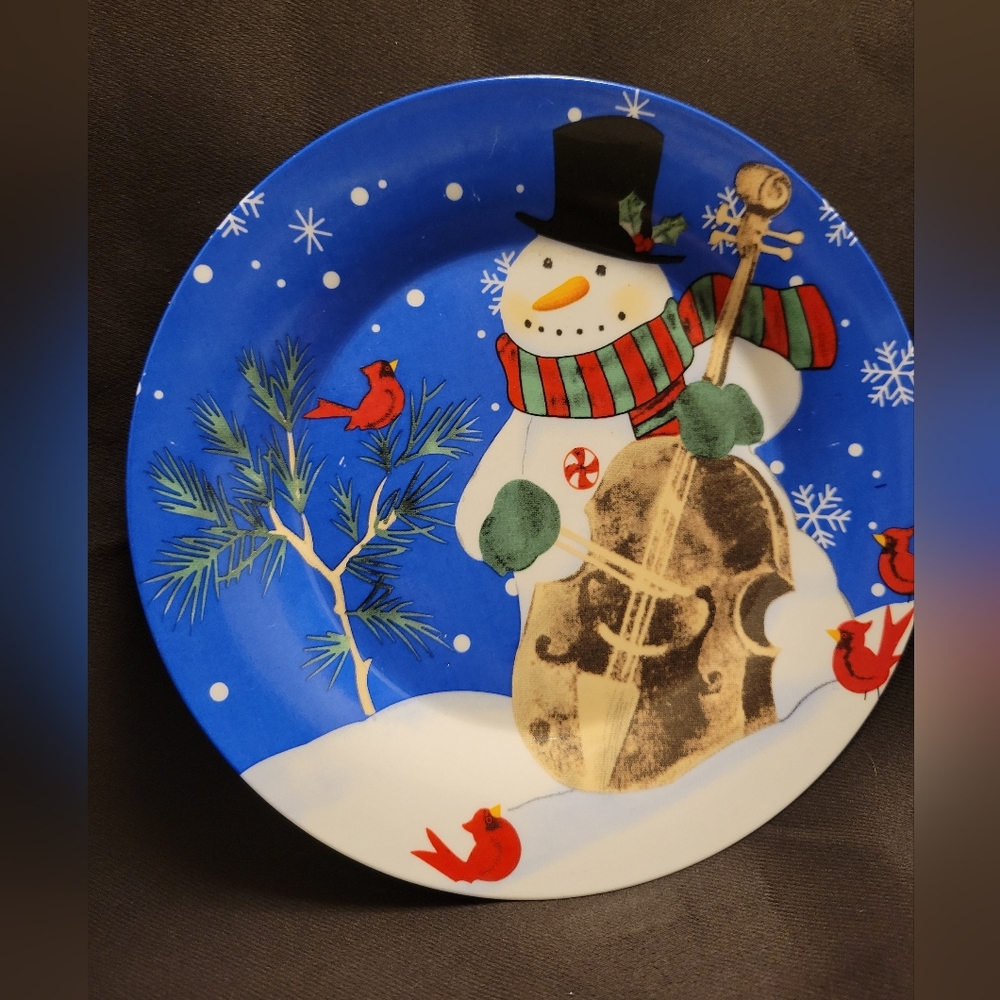 Studio 33 Winter Snowman Christmas Cardinal Ceramic Plate